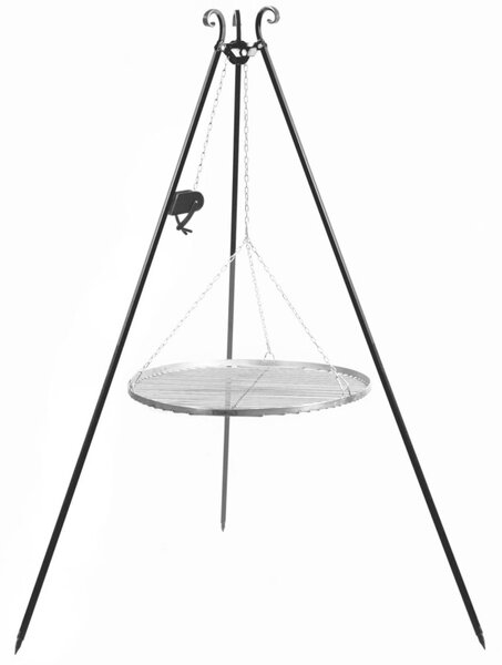 Grill na trójnogu z kołowrotkiem 180 cm, TRIVO, ruszt stal nierdzewna, 60 cm | TYLETEGOTU