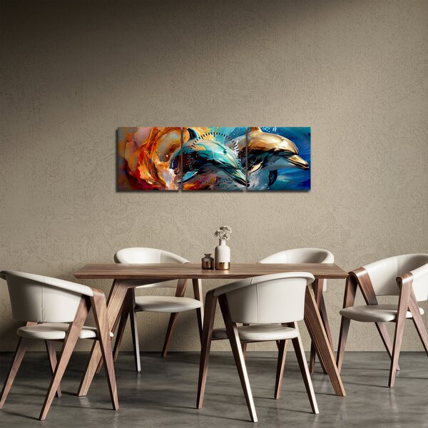 Obraz - Malowanie delfinów (z zegarem) (90x30 cm)