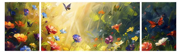 Obraz - Wiosenna łąka kwiatowa, malarstwo (170x50 cm)