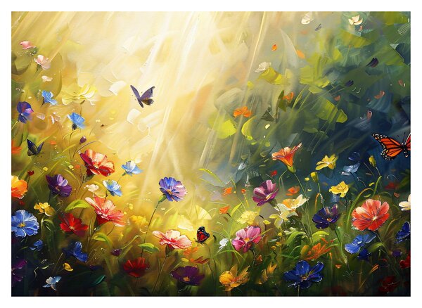 Obraz na szkle - Wiosenna łąka kwiatowa, malarstwo (70x50 cm)