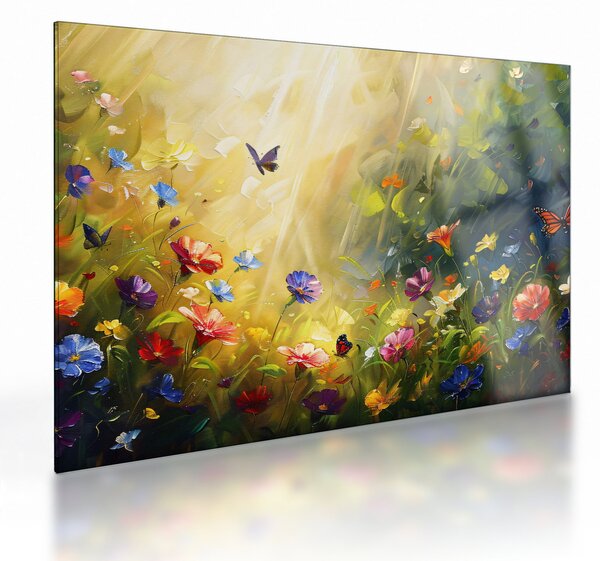Obraz na szkle - Wiosenna łąka kwiatowa, malarstwo (70x50 cm)