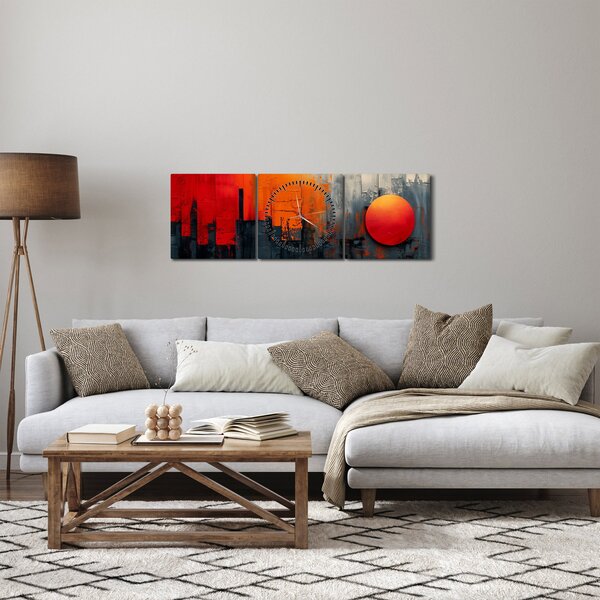 Obraz - Abstrakcyjny obraz miasta (z zegarem) (90x30 cm)