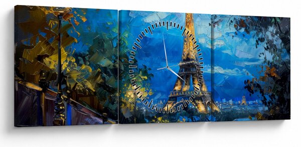 Obraz - Obraz olejny przedstawiający wieżę Eiffla (z zegarem) (90x30 cm)