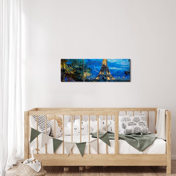 Obraz - Obraz olejny przedstawiający wieżę Eiffla (z zegarem) (90x30 cm)