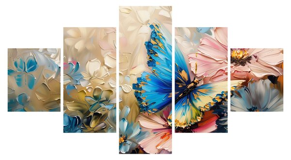 Obraz - Malowanie kwiatów i motyli (125x70 cm)