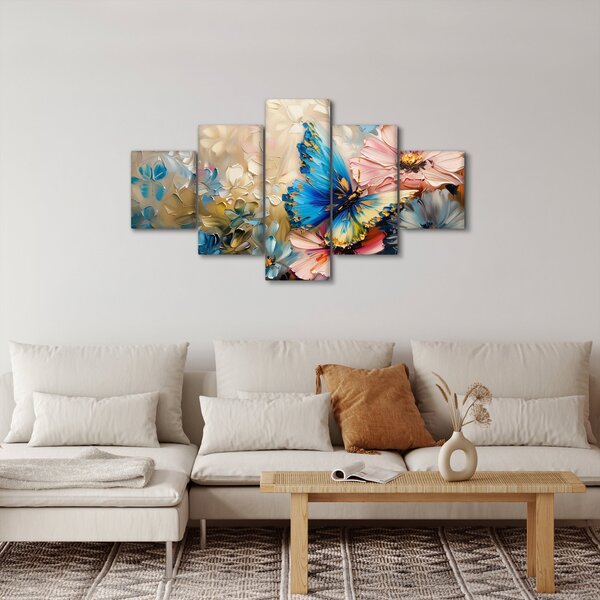 Obraz - Malowanie kwiatów i motyli (125x70 cm)
