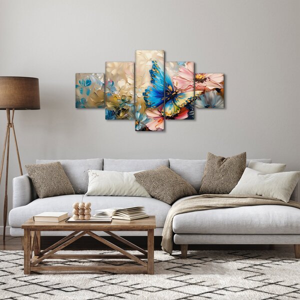 Obraz - Malowanie kwiatów i motyli (125x70 cm)