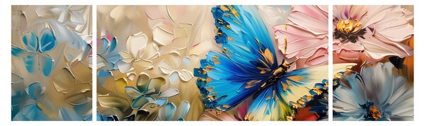 Obraz - Malowanie kwiatów i motyli (170x50 cm)