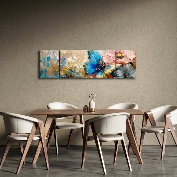 Obraz - Malowanie kwiatów i motyli (170x50 cm)