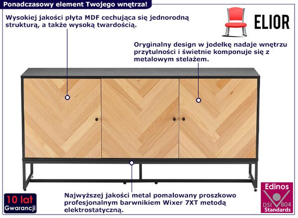 Industrialna komoda na nóżkach z wzorem w jodełkę P1-S02