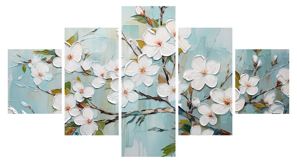 Obraz - Malowanie, kwitnące gałęzie drzew (125x70 cm)