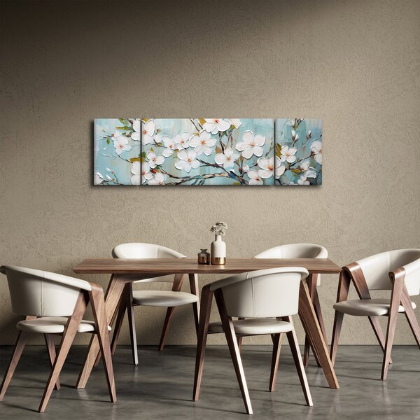 Obraz - Malowanie, kwitnące gałęzie drzew (170x50 cm)