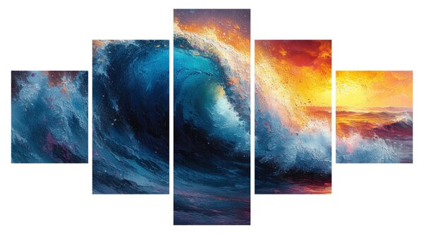 Obraz - Fala o zachodzie słońca (125x70 cm)