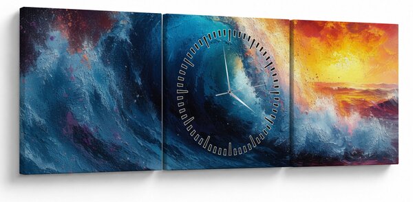 Obraz - Fala o zachodzie słońca (z zegarem) (90x30 cm)