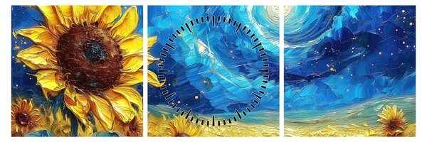Obraz - Malowanie słoneczników (z zegarem) (90x30 cm)