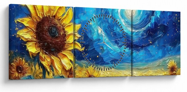 Obraz - Malowanie słoneczników (z zegarem) (90x30 cm)