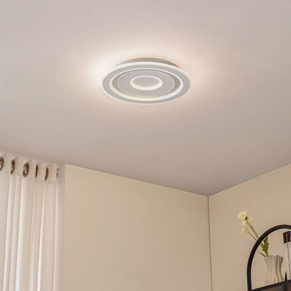 Lampa sufitowa LED Lorvik Lindby, możliwość ściemniania, biały / opal, salon / jadalnia, metal, nowoczesny