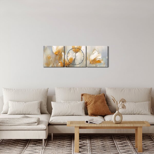 Obraz - Malowanie tulipanów (z zegarem) (90x30 cm)