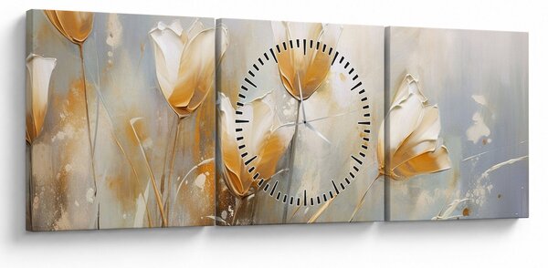 Obraz - Malowanie tulipanów (z zegarem) (90x30 cm)