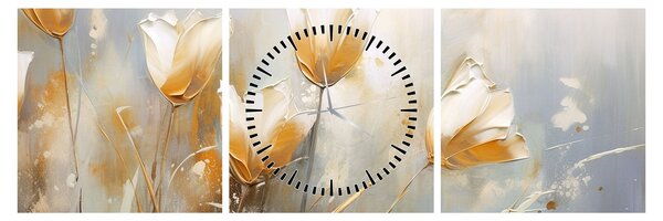 Obraz - Malowanie tulipanów (z zegarem) (90x30 cm)