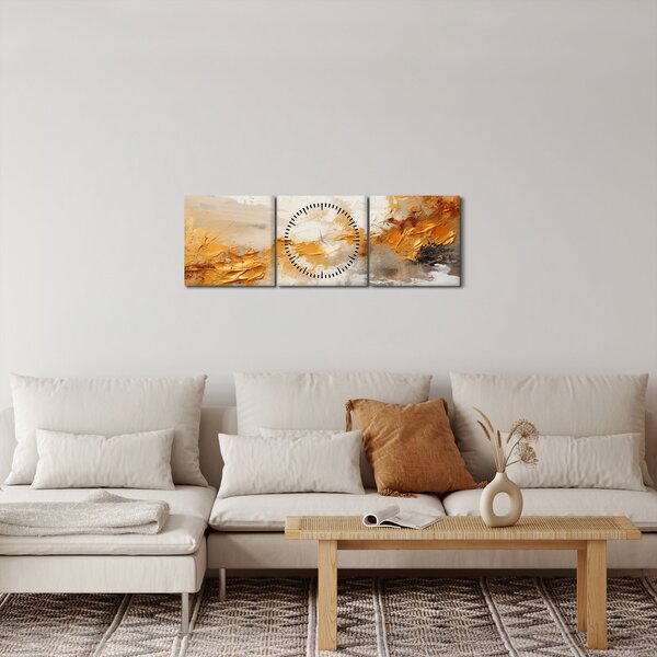 Obraz - Złota tekstura (z zegarem) (90x30 cm)