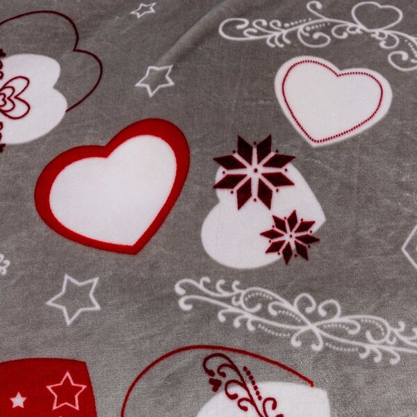 2x Szary świąteczny koc z mikropluszu CHRISTMAS HEART 150x200 cm