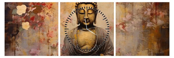 Obraz - Budda, malarstwo (z zegarem) (90x30 cm)
