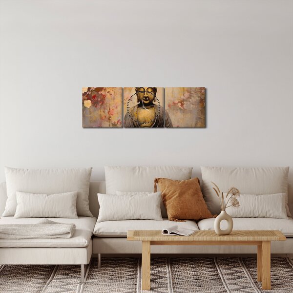 Obraz - Budda, malarstwo (z zegarem) (90x30 cm)