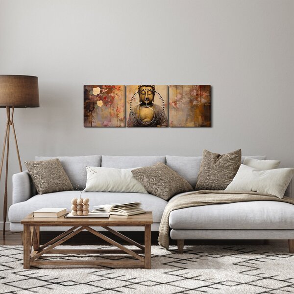 Obraz - Budda, malarstwo (z zegarem) (90x30 cm)