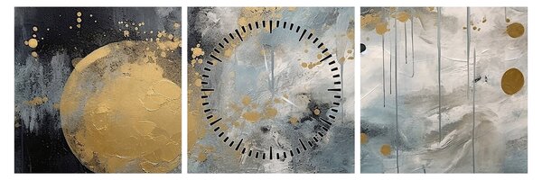 Obraz - Abstrakcja ze złotą kulą (z zegarem) (90x30 cm)