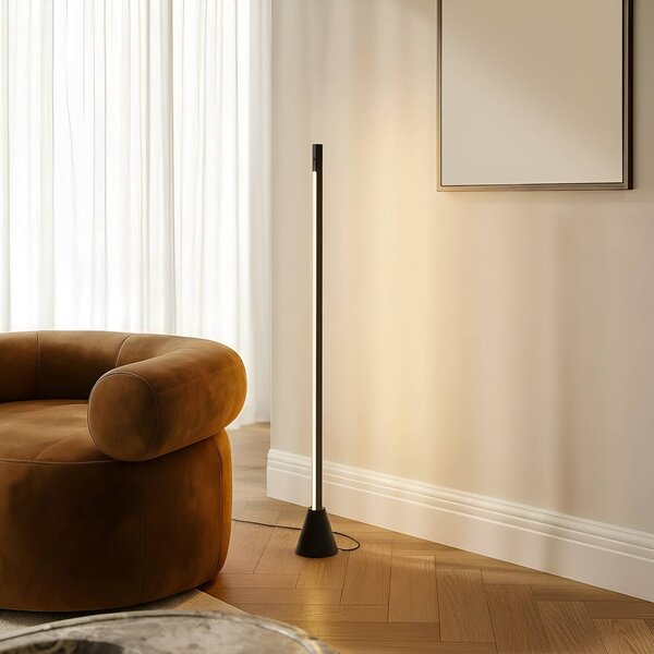 Lampa stojąca LED Linija Lucande, możliwość ściemniania, czarny, salon / jadalnia, aluminium, nowoczesny