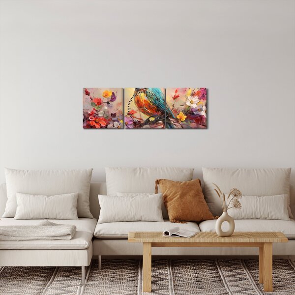 Obraz - Malowanie ptaka (z zegarem) (90x30 cm)