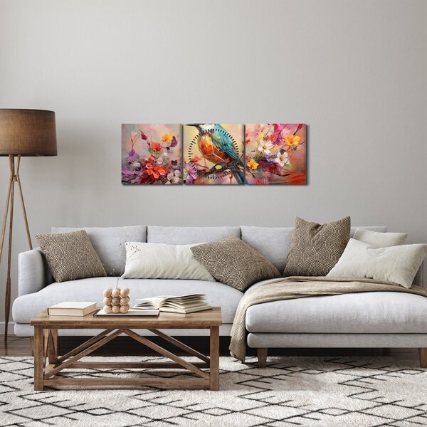 Obraz - Malowanie ptaka (z zegarem) (90x30 cm)