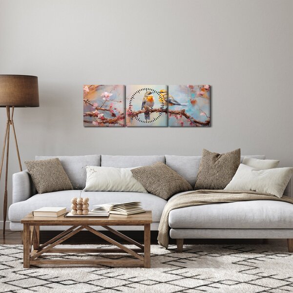 Obraz - Gołąbki (z zegarem) (90x30 cm)