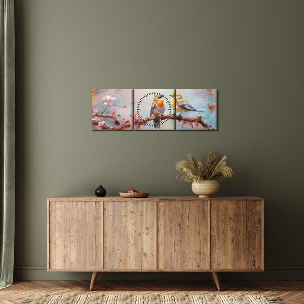 Obraz - Gołąbki (z zegarem) (90x30 cm)