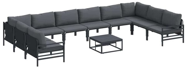 Zestaw Mebli Ogrodowych Komplet Wypoczynkowy Z Poduszkami 11-Częściowy Czarny Metal Na Taras Balkon Ogród