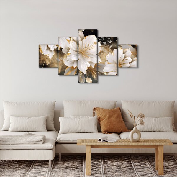 Obraz - Kwiaty w kolorze złotym (125x70 cm)