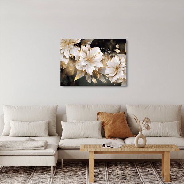 Obraz na szkle - Kwiaty w kolorze złotym (70x50 cm)