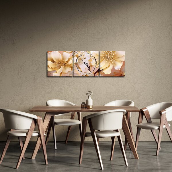 Obraz - Złote kwiaty (z zegarem) (90x30 cm)