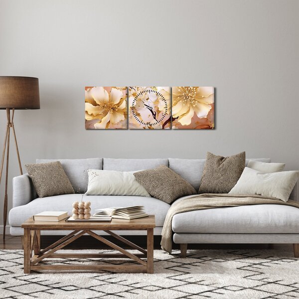 Obraz - Złote kwiaty (z zegarem) (90x30 cm)