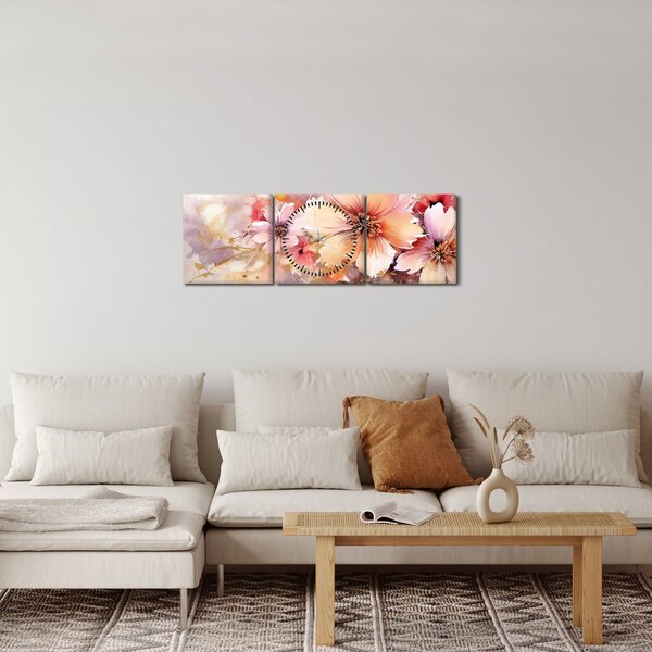 Obraz - Kwiaty (z zegarem) (90x30 cm)