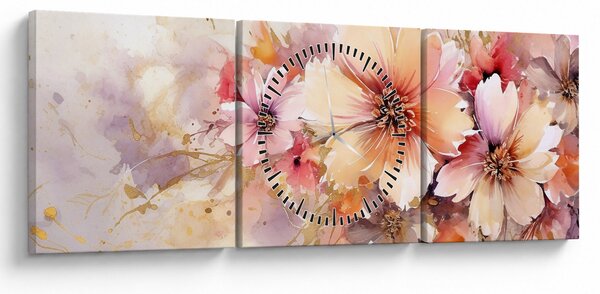 Obraz - Kwiaty (z zegarem) (90x30 cm)