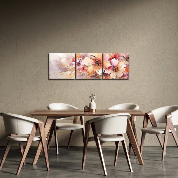 Obraz - Kwiaty (z zegarem) (90x30 cm)