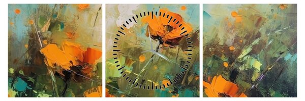 Obraz - Kwiaty (z zegarem) (90x30 cm)