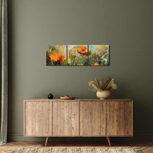 Obraz - Kwiaty (z zegarem) (90x30 cm)