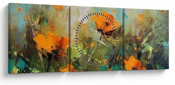 Obraz - Kwiaty (z zegarem) (90x30 cm)
