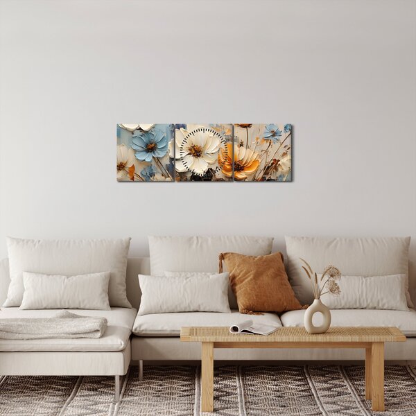 Obraz - Bukiety, malarstwo (z zegarem) (90x30 cm)