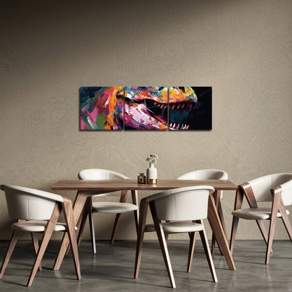 Obraz - Dinozaur, malarstwo (z zegarem) (90x30 cm)