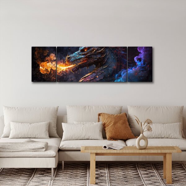 Obraz - Smok plujący płomieniami (170x50 cm)
