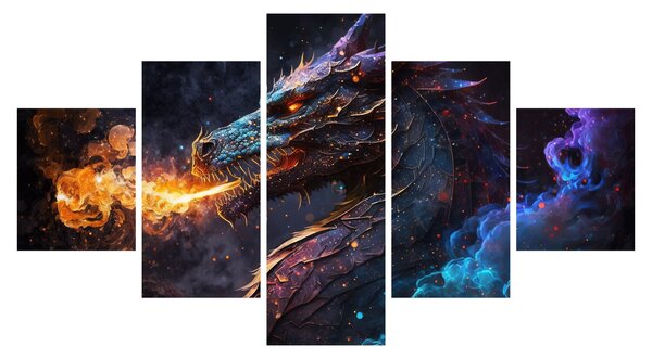 Obraz - Smok plujący płomieniami (125x70 cm)